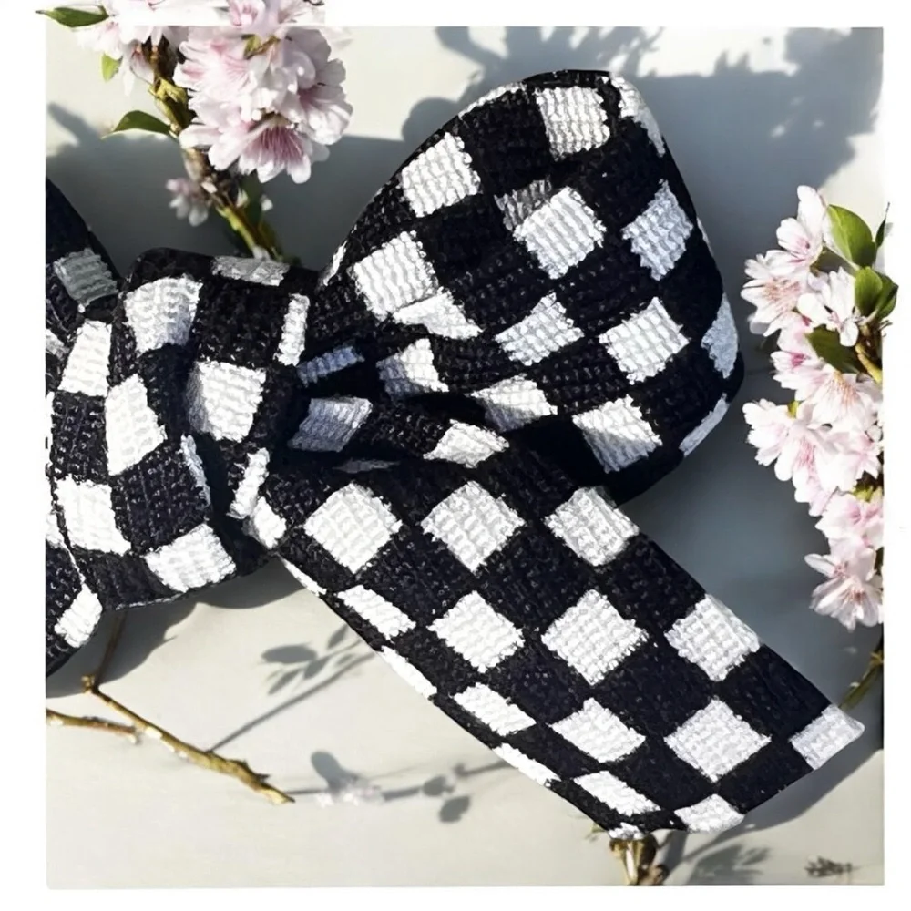 Checkered Hair Bow Set Handmade NWT